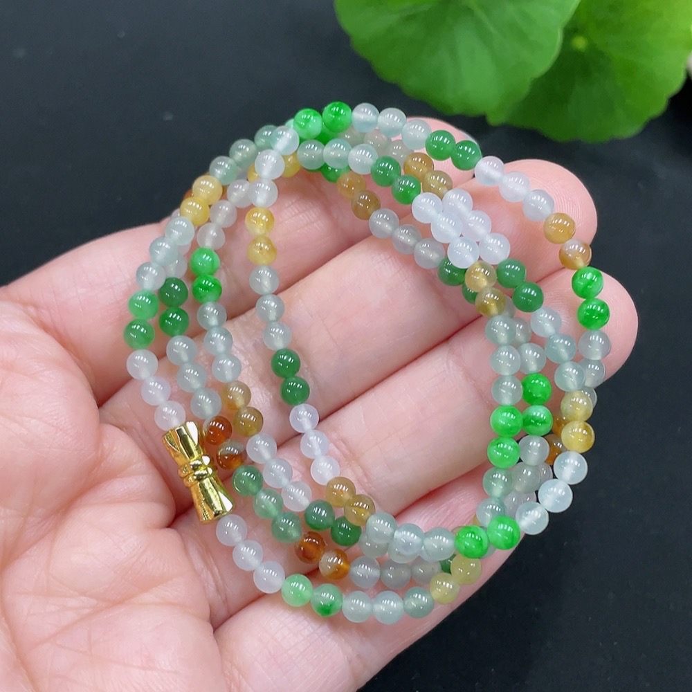 F27151878 Jadeite Bead Necklace Approx. 3.5mm Total Weight Approx. 13.2g Non-gold Setting Color Origin Undetermined