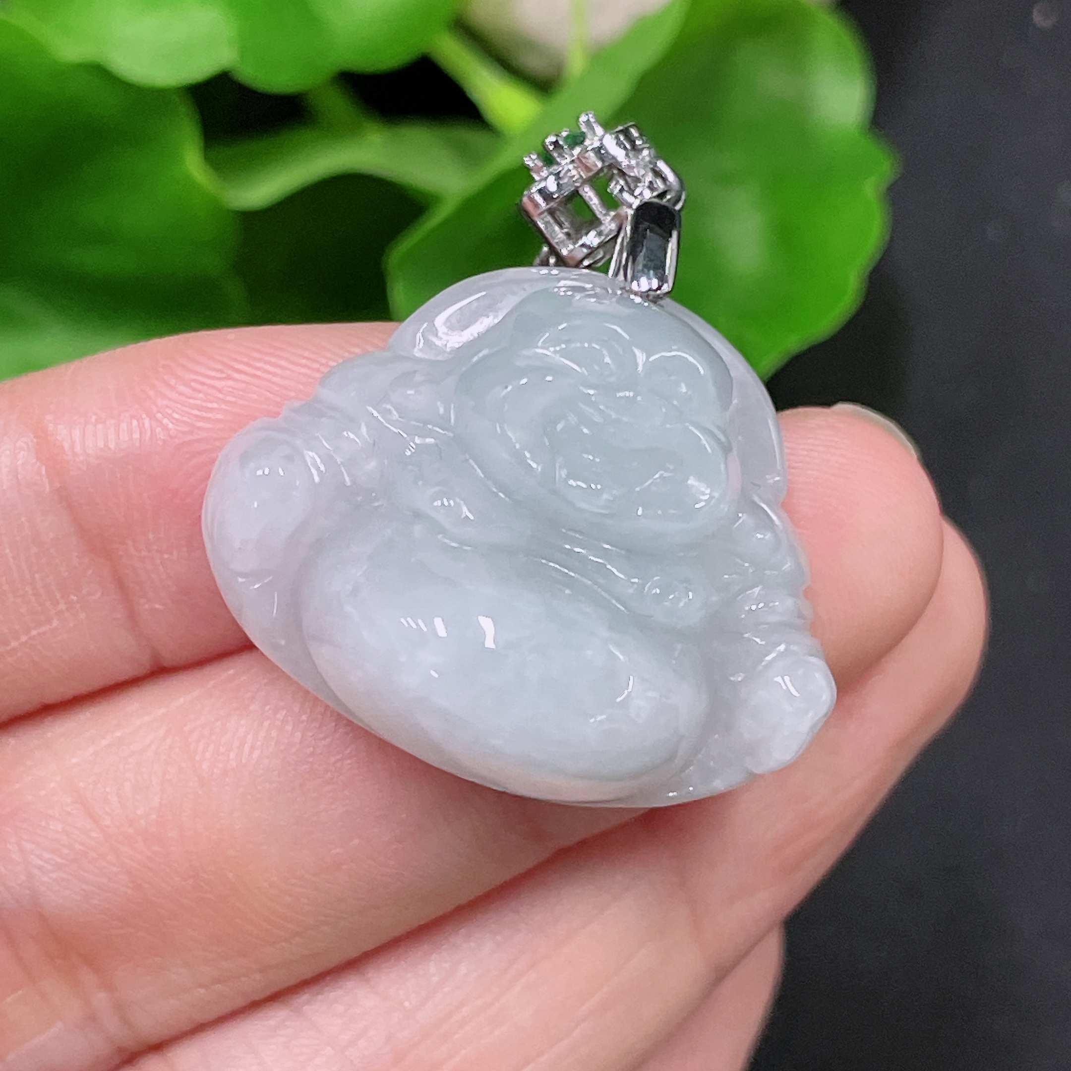 F34957852 Jadeite Buddha Pendant with Non-Gold Clasp and Chain, Total Weight Approx. 14.3g