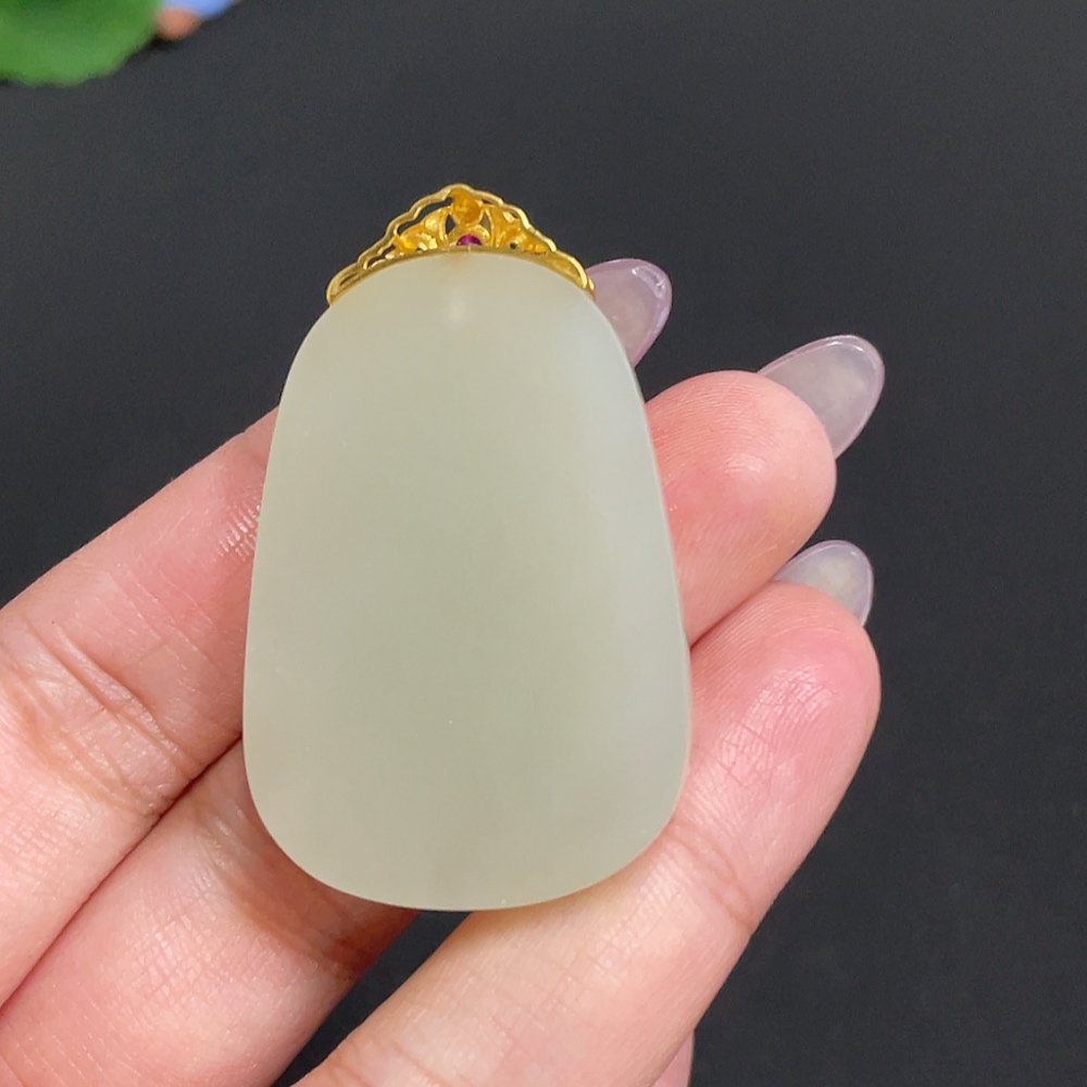 H33882240 Hetian Jade Inlaid Pendant, Plain Pendant, Total Weight Approx. 18.9g, 18k