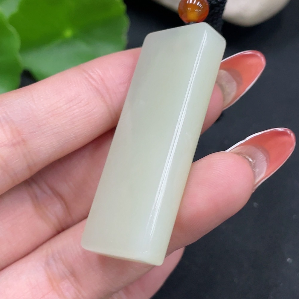 H34062016 Hetian Jade Pendant, Plain Pendant, with Non-Hetian Jade Beads, Total Weight Approximately (Including Cord) 18.6g