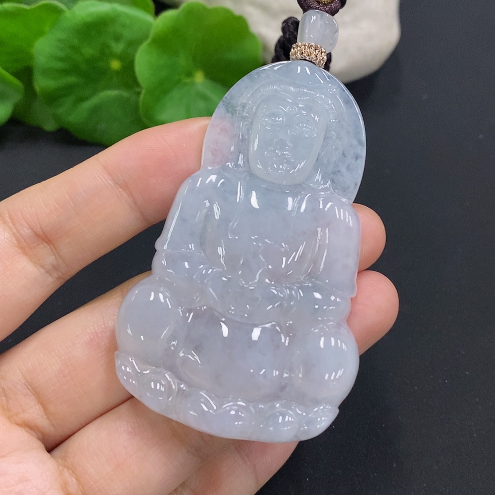 F27137272 Jadeite Guanyin Pendant, Total Weight with Cord Approximately 32.2g