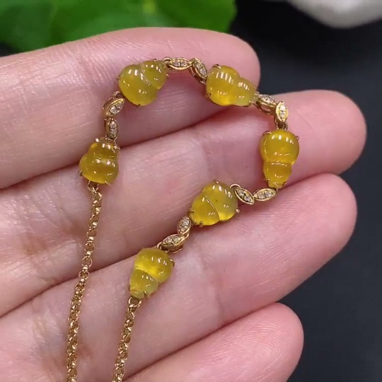 F27136142 Jadeite Gourd Inlaid Bracelet 18K Gold Total Weight Approx. 3.2g (Color Origin Undetermined)