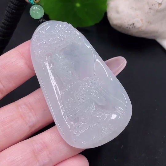 F34032105 Jadeite Guanyin Pendant Total Weight Approx. 25.3g (Including Cord Weight)