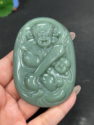 H41946179 和田玉碧玉手把件 财福 货品总重约119.3g
