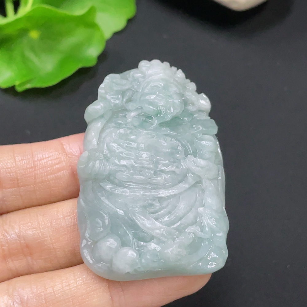 F31690571 Jadeite Rough Pendant of God of Wealth, Total Weight: Approx. 29.12g