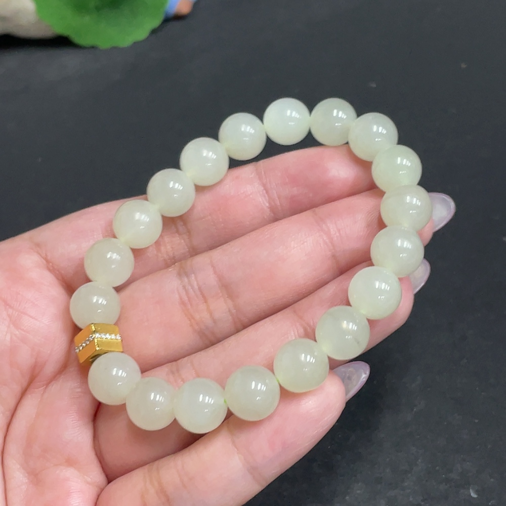 H33864203 Hetian Jade Bracelet Card 9.3mm Approx. Total Weight About 26.9g Non-Gold