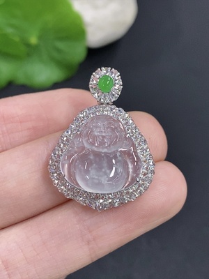 F42967454 翡翠佛公挂件 18k金 货品总重量约4.3克 配镶钻石
