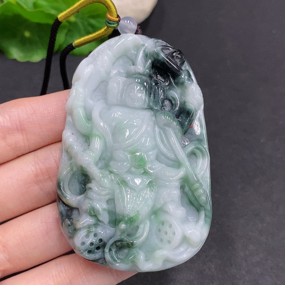 F34061657 Jadeite Pendant Total Weight Including Rope Approximately 82.7g (Beads Not Grade A) (Containing Other Mineral Components)