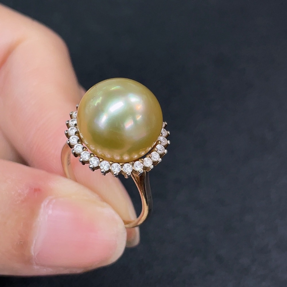 C34950043 Seawater Pearl Ring, Color Origin Undetermined, Non-Gold, Adjustable, Total Weight Approximately 4.76g, Size Around 12.1mm