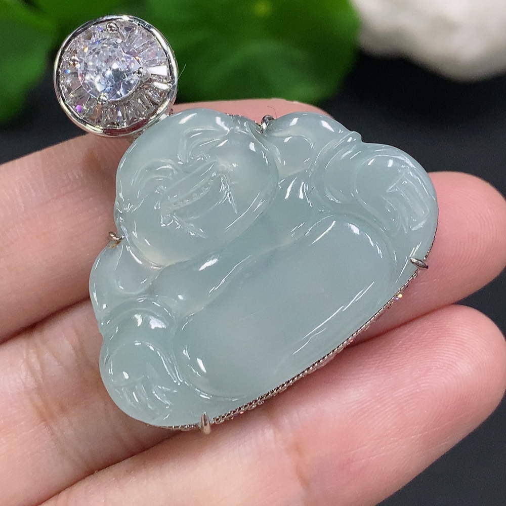 F33932972 Jadeite Buddha Pendant Inlay Non-Gold Inlay Total Weight Approx. 14.4g