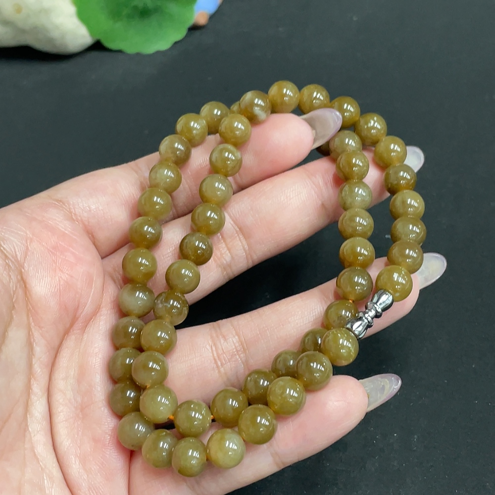 H34972041 Hetian Jade Bead Necklace Non-Gold Approximately 7.6mm Total Weight About 43.8g
