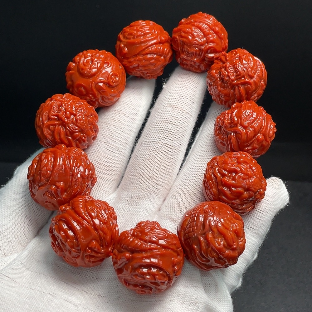 C27048747 Red Agate Bracelet with Visible Organic Matter, Total Weight Approx. 198.52g, Bead Size ~25.3mm