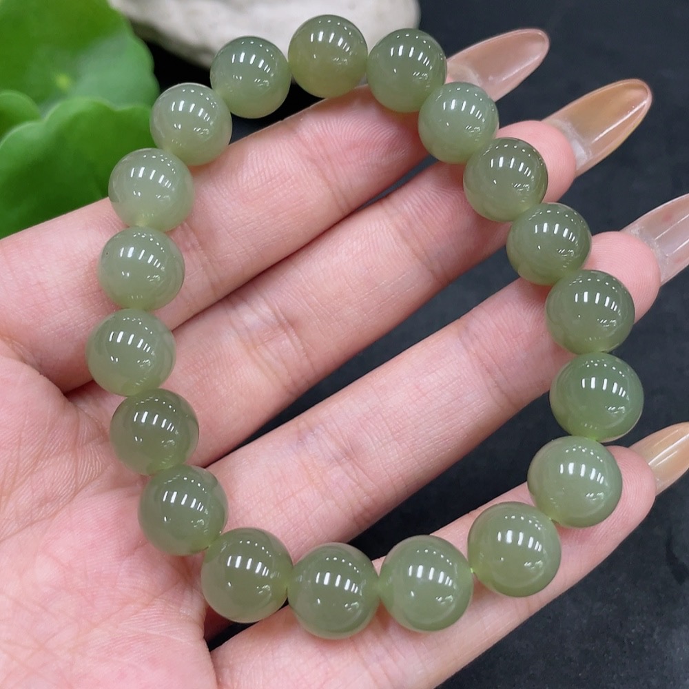 H32776950 Hetian Jade Bracelet, Approx. 9.7mm Beads, Total Weight About 29.6g