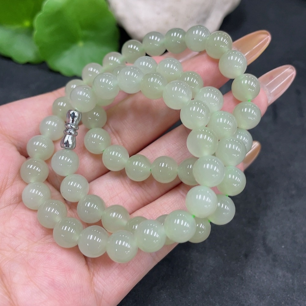 H32777338 Hetian Jade Bead Necklace Approx. 7.9mm Non-Gold Total Weight Approx. 43.8g
