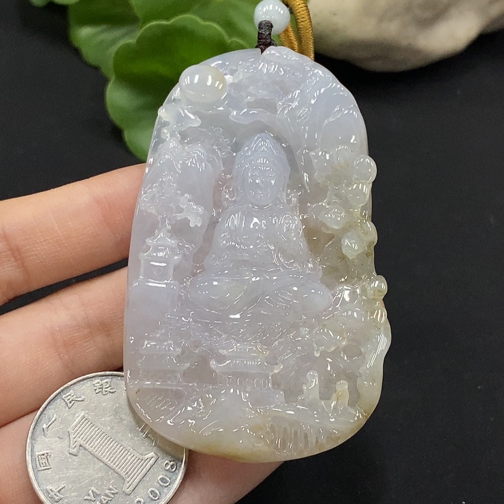 F35115097 Jadeite Landscape Guanyin Pendant, Total Weight Approx. 48.38g