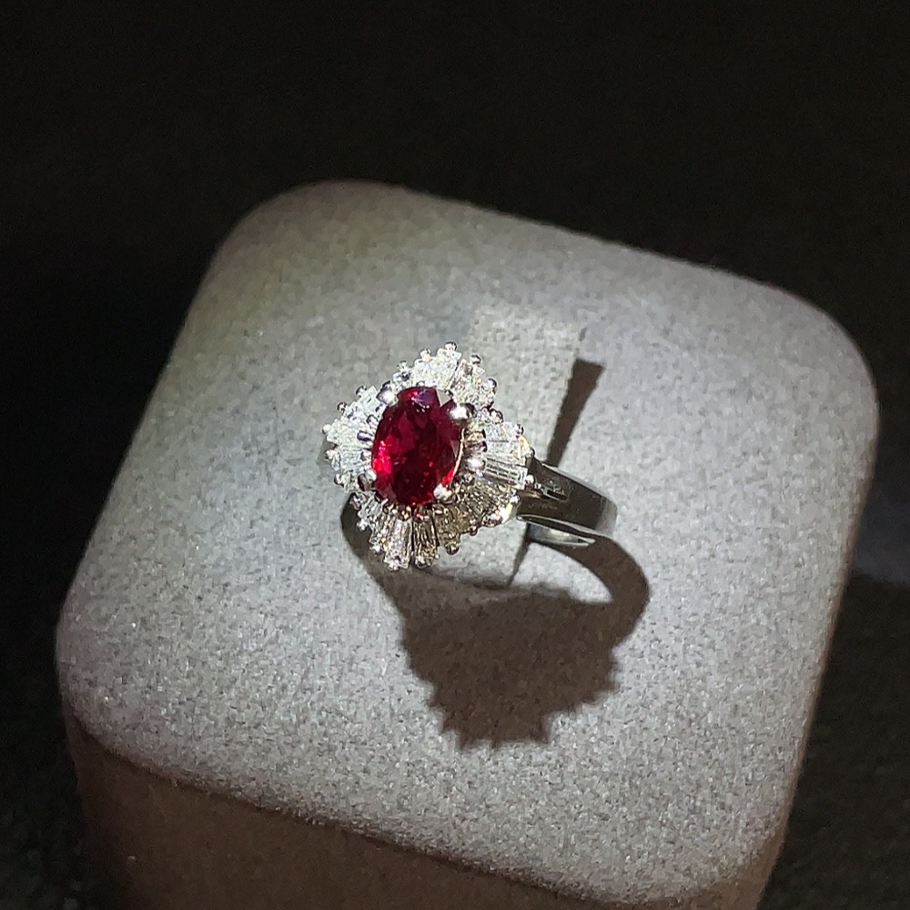 C30445359 Ruby Inlaid Ring Pt900 Size 10 Total Weight Approx. 6.81g With Diamond Accents