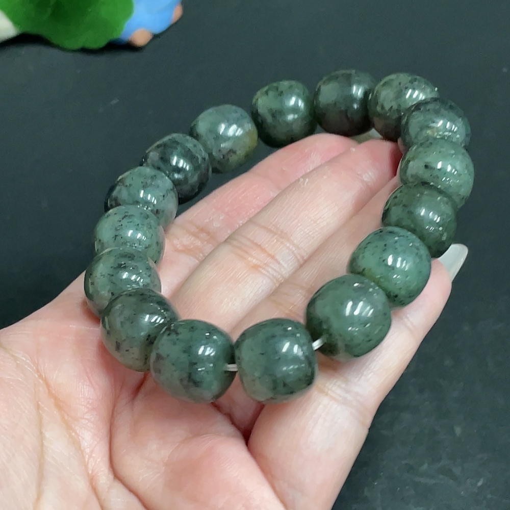 H28234112 Hetian Jade Bracelet, approx. 13.5mm beads, total weight about 73.9g