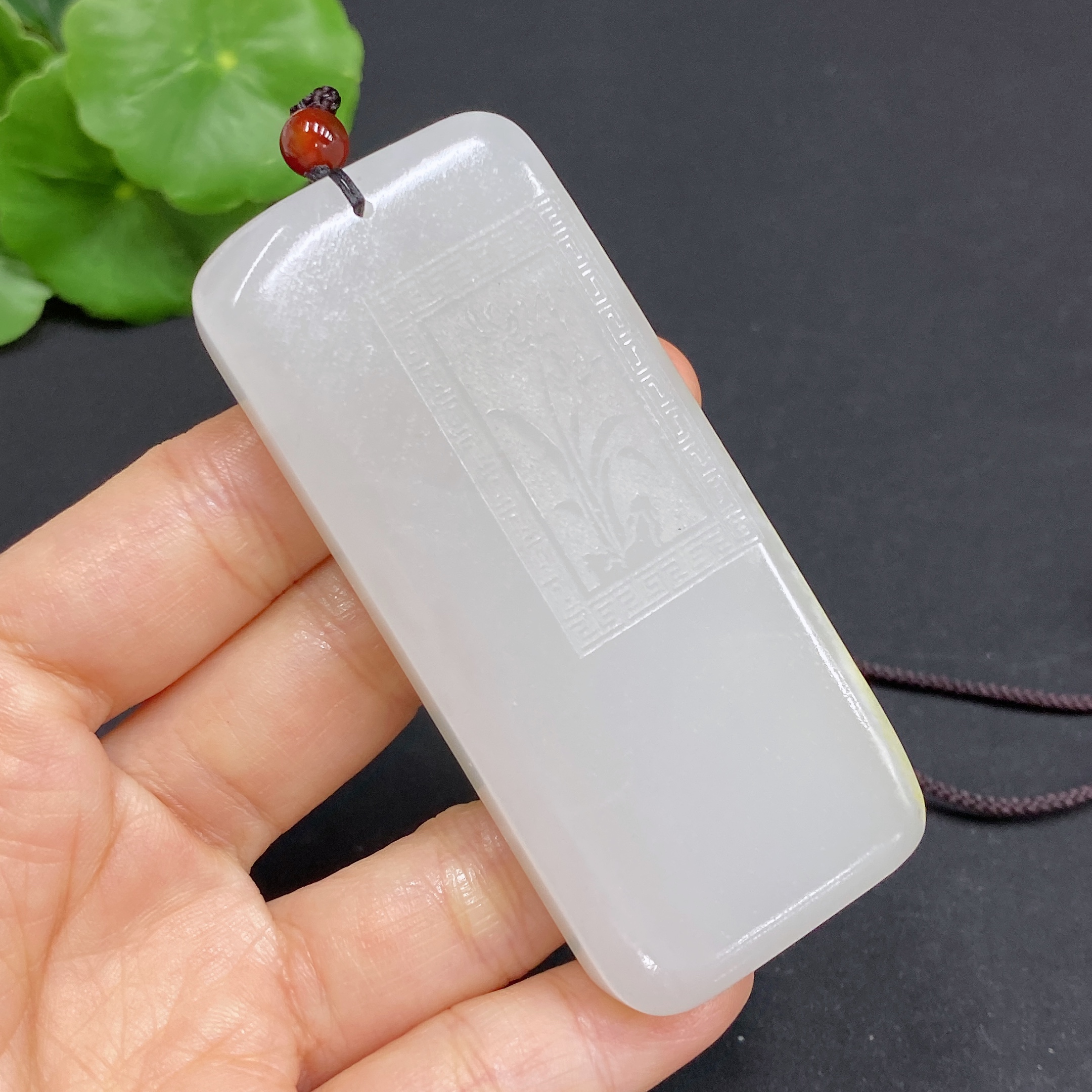 H30468310 Hetian Jade Pendant, Orchid, Total Weight (Including Rope) Approx. 77.5g, Contains Other Mineral Components