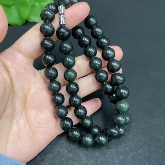 H32704313 Hetian Jade Bead Necklace, Approx. 9.6mm, Total Weight About 73.5g