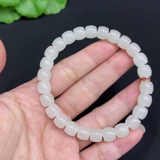 H34986382 Hetian Jade Bracelet Approx. 7.8mm Non-Gold Total Weight Approx. 22.6g