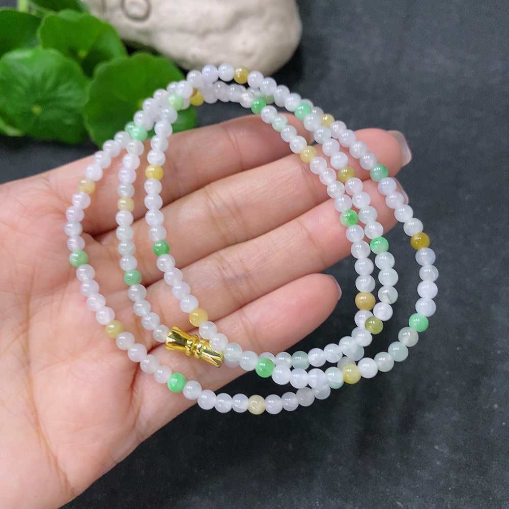 F34043239 Jadeite Bead Necklace Approx. 3.5mm Non-Gold Total Weight Approx. 13.65g
