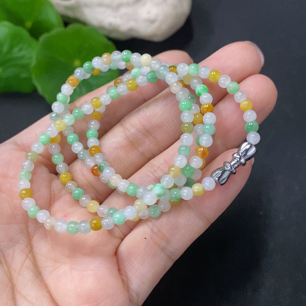 F35089173 Jadeite Bead Necklace Approx. 3.5mm Non-Gold Total Weight Approx. 11.58g