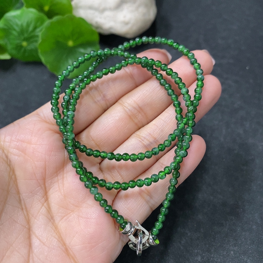 F34030535 Jadeite Bead Necklace Approx. 3mm Non-Gold Total Weight Approx. 9.62g