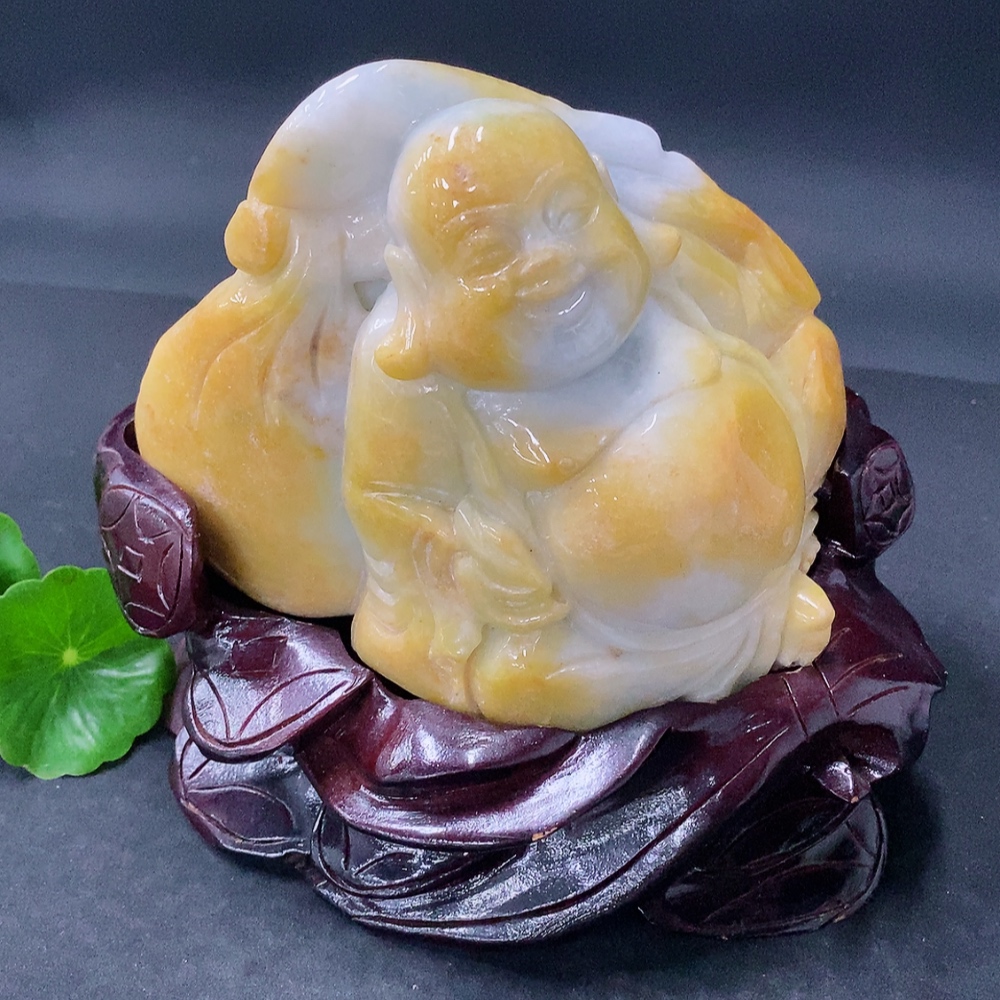 F34031472 Jadeite Laughing Buddha Ornament, yellow part color origin undetermined