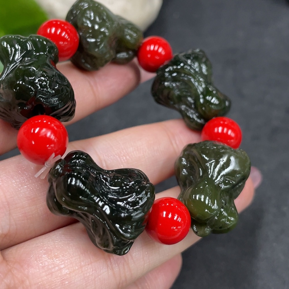 H33841406 Hetian Jade Bead Bracelet with Non-Hetian Jade Beads, Total Weight Approx. 48.8g