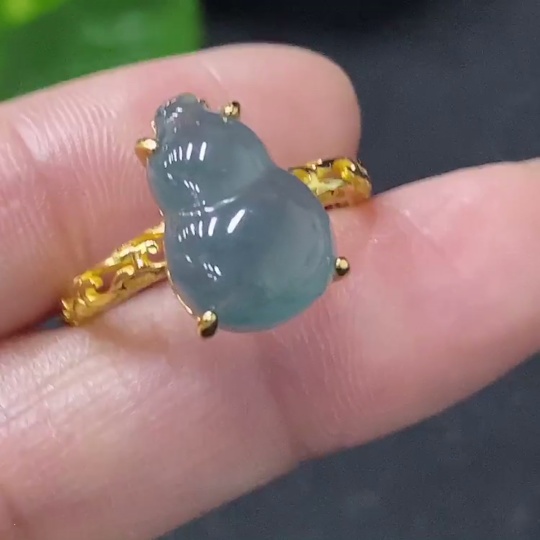 F35115885 Jadeite gourd inlaid ring Non-gold inlaid Adjustable size Total weight about 2.43g