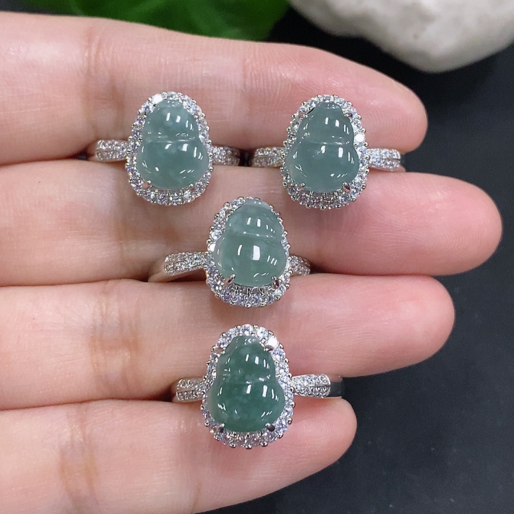 F34001403 Jadeite Gourd Inlaid Ring Sell as a Lot Size Adjustable Non-Gold Inlaid