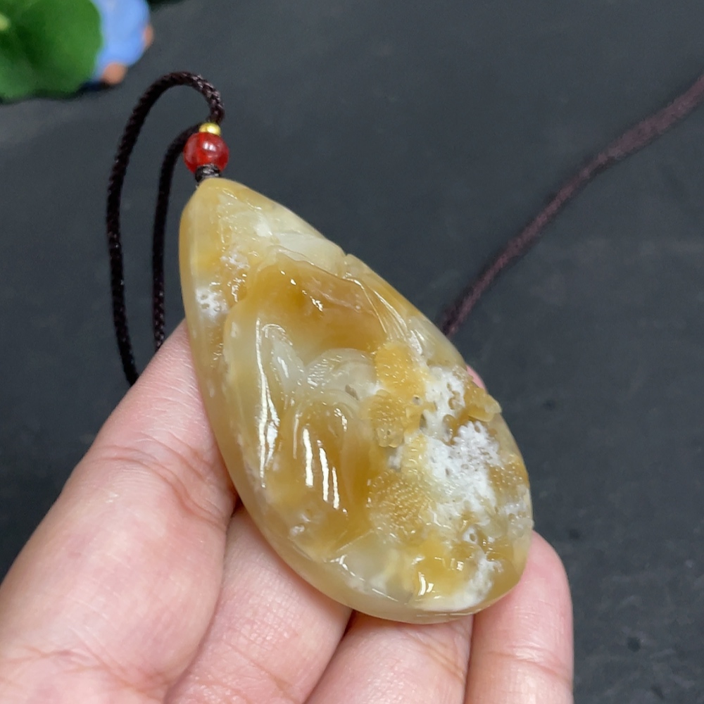 H30502903 Hetian Jade Pendant Landscape with Other Mineral Components Total Weight Approx. 43.6g (including rope)