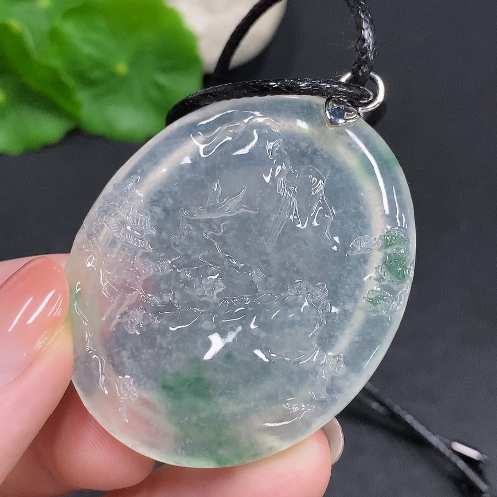 F34033963 Jadeite Landscape Pendant No Stamp Surface Tested 18k Gold Total Weight Approx. 28g (Excluding Rope) Master Collection Certificate