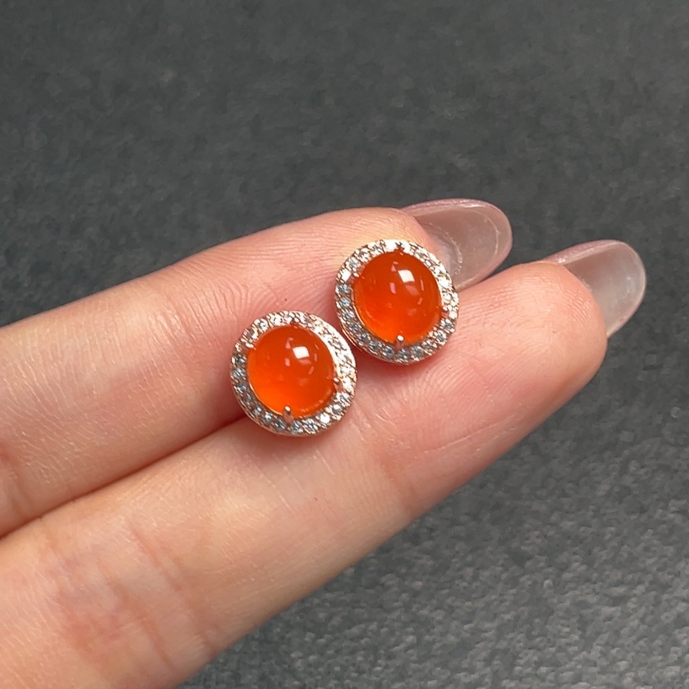 C30536331 South Red Agate Inlaid Earrings, Non-Gold Inlay, Total Weight Approx. 2.43g