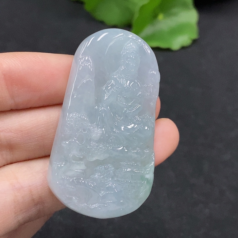 F33895832 Jadeite Landscape Guanyin Pendant