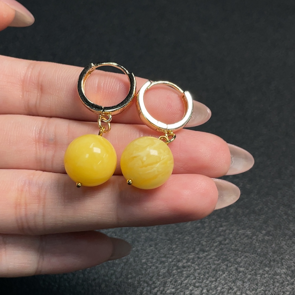 C34008568 Amber Beeswax Earrings Non-Gold Total Weight Approx.5g Size 13mm