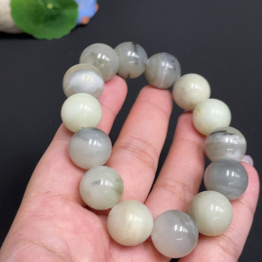 H33881729 Hetian Jade Bracelet, Approx. 14.9mm, Containing Other Mineral Components, Total Weight Approx. 77.1g