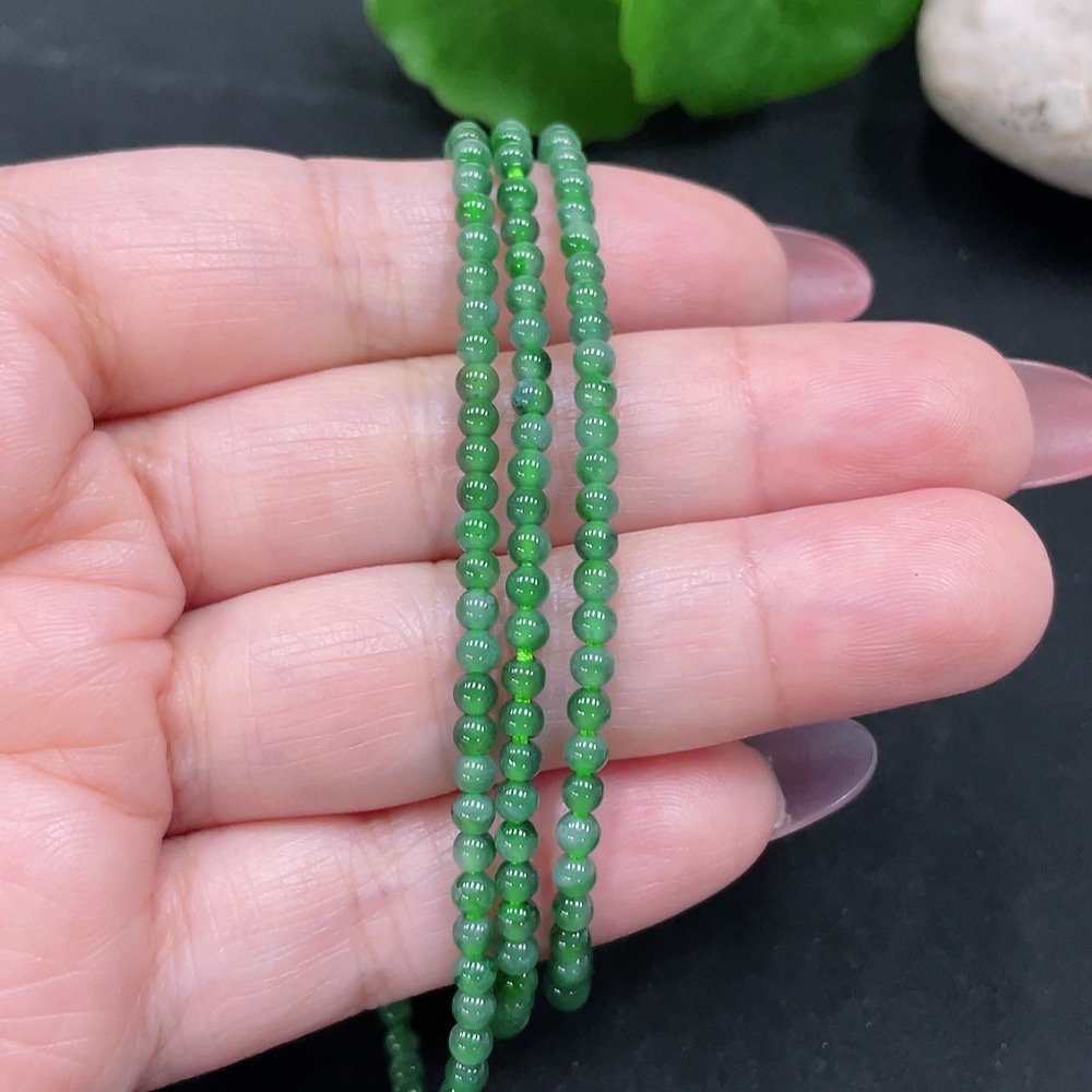 F34983105 Jadeite Beaded Necklace Approximately 3mm Total Weight About 7.9g