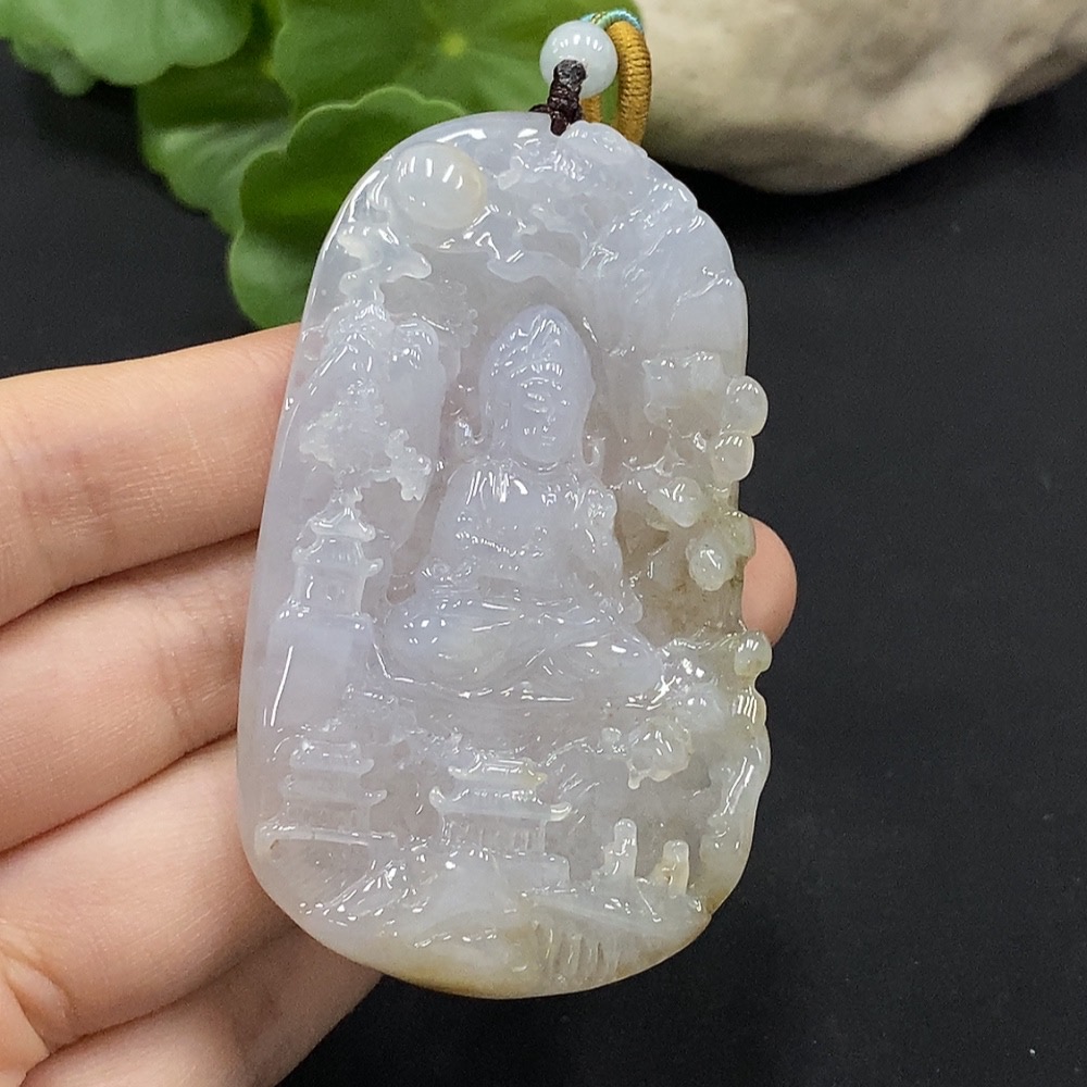 F35115097 Jadeite Landscape Guanyin Pendant, Total Weight Approx. 48.38g