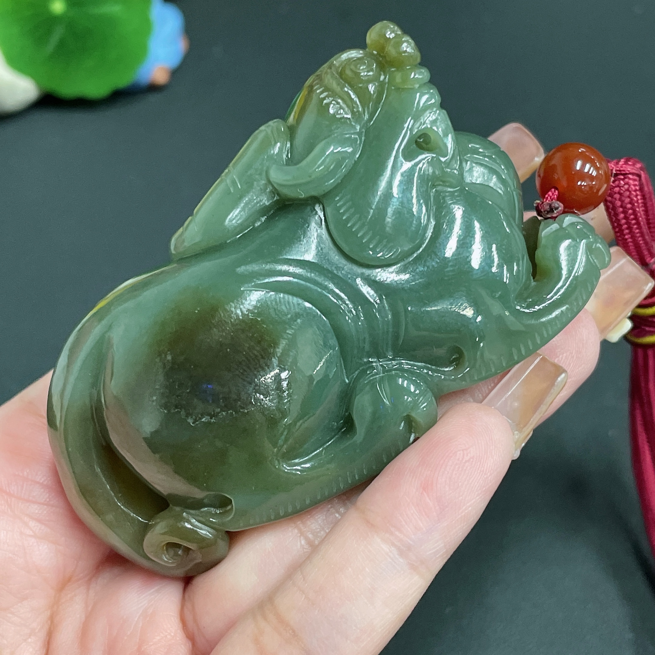 H21432075 Hetian Jade Pendant Pi Xiu with Non-Hetian Jade Accent Stone Total Weight Approx. (Including Rope) 158.2g
