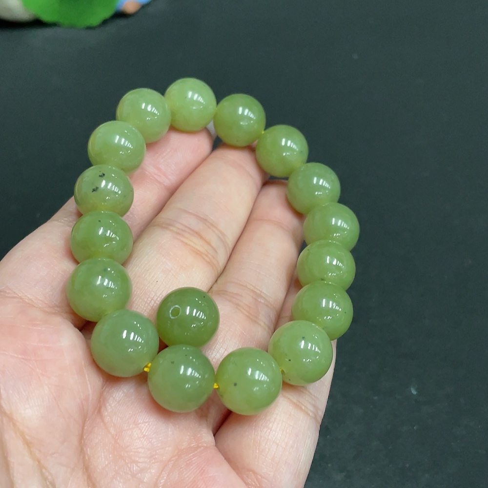 H33847558 Hetian Jade Bracelet, approx. 11.8mm beads, total weight approx. 45.8g