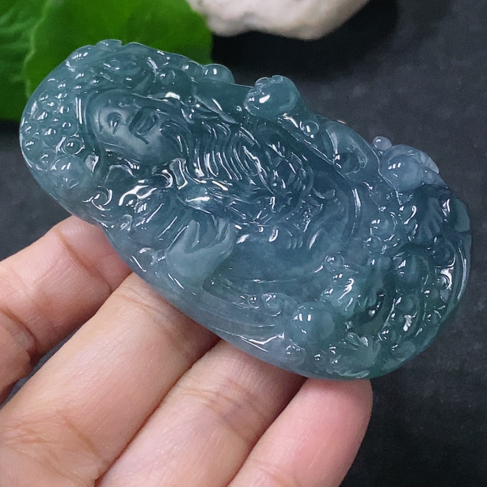 F34042760 Jadeite Pendant of the God of Wealth, total weight approximately 44g
