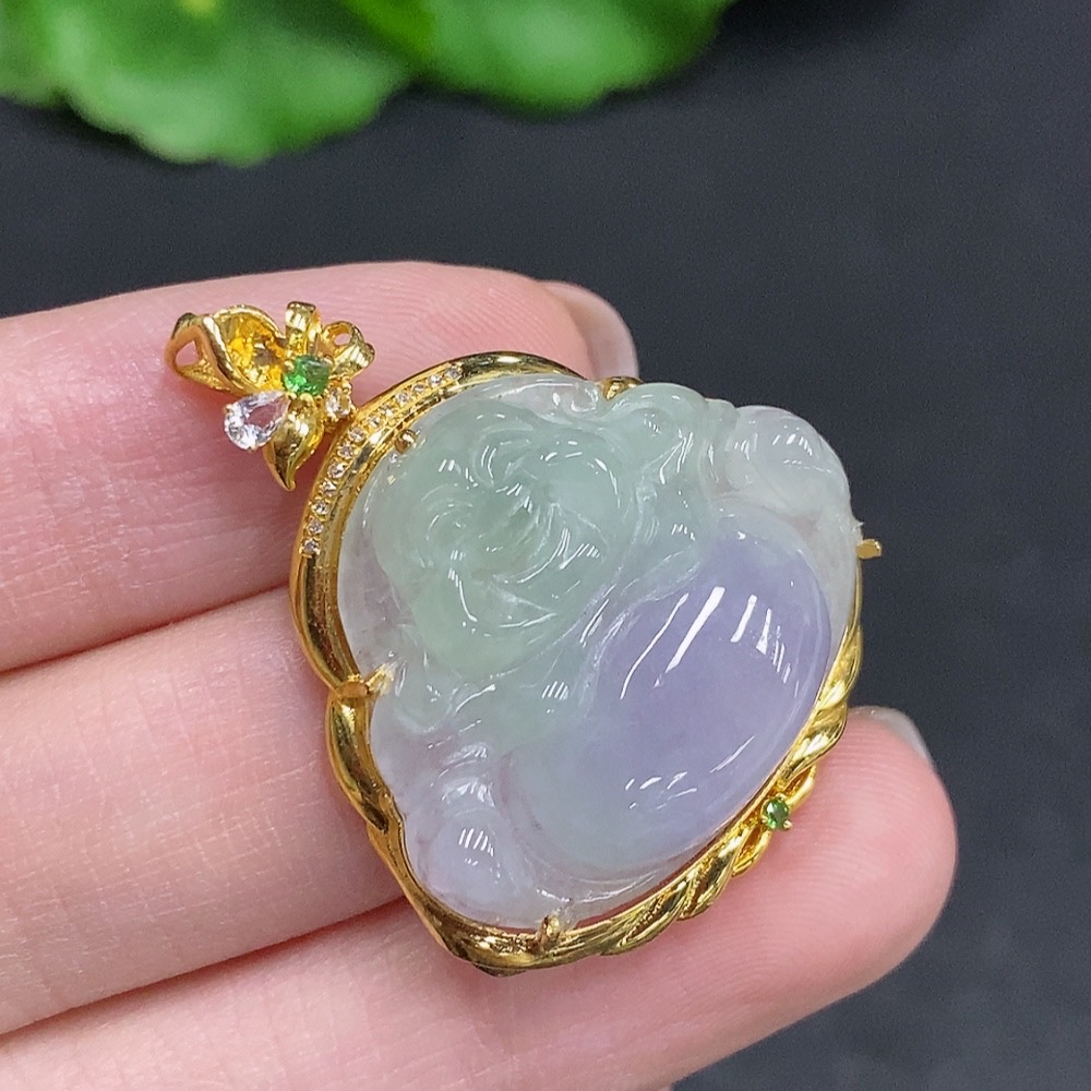 F34002844 Jadeite Buddha Pendant 18k Gold Total Weight Approx. 6g With Diamond Accents (Minimum Side Stones Only)