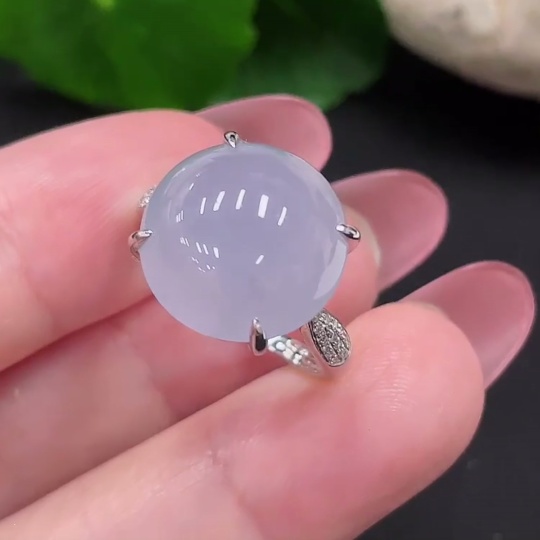 F34012815 Jadeite Inlaid Ring Size 14 18K Gold Total Weight 4.8g (With Diamond Accents)