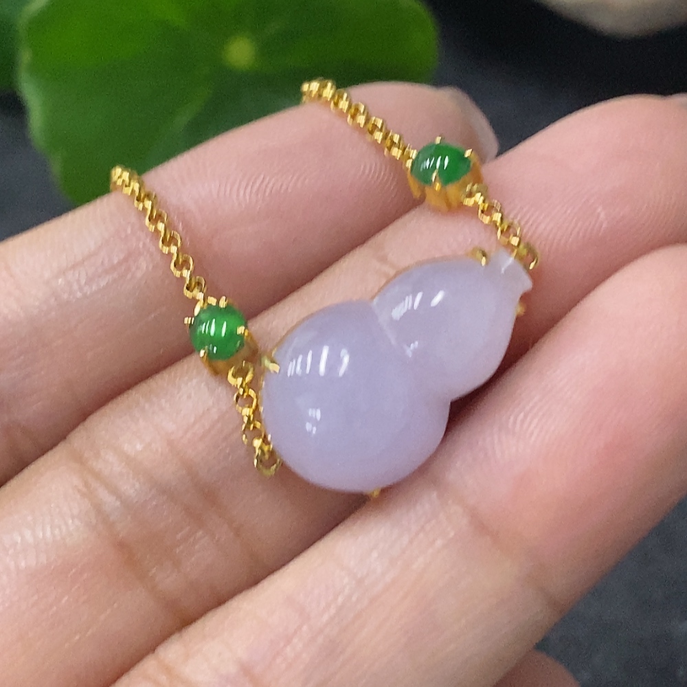 F34998533 Jadeite Inlaid Gourd Bracelet 18k Total Weight Approx. 3.84g