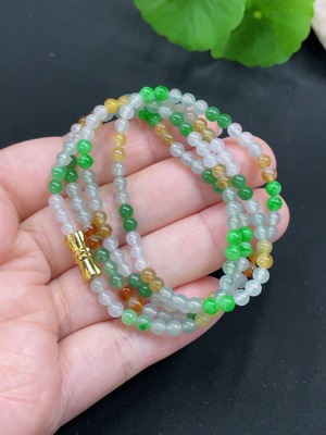 F27151878 Jadeite Bead Necklace Approx. 3.5mm Total Weight Approx. 13.2g Non-gold Setting Color Origin Undetermined