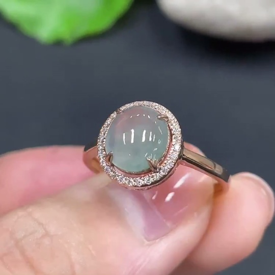 F20283843 Jadeite Cabochon Ring with 18K Gold Setting, Size 12, Total Weight Approx. 1.69g