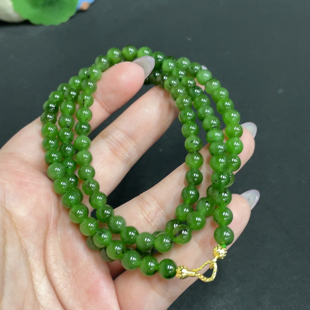 H33862599 Hetian Jade Bead Necklace, Approx. 6mm, Total Weight About 41g, Non-Gold