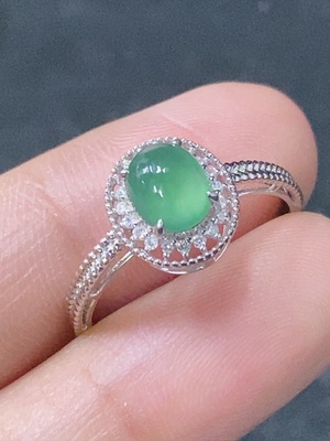 F32761675 Jadeite Inlaid Ring Size 14 18K Gold Total Weight 1.9g (with Diamond Accents)