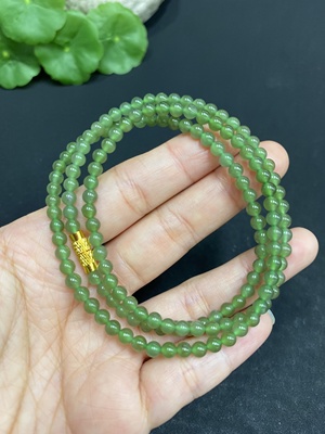H33878370 Hetian Jade Bead Necklace, approx. 3.7mm, total weight approx. 14.5g